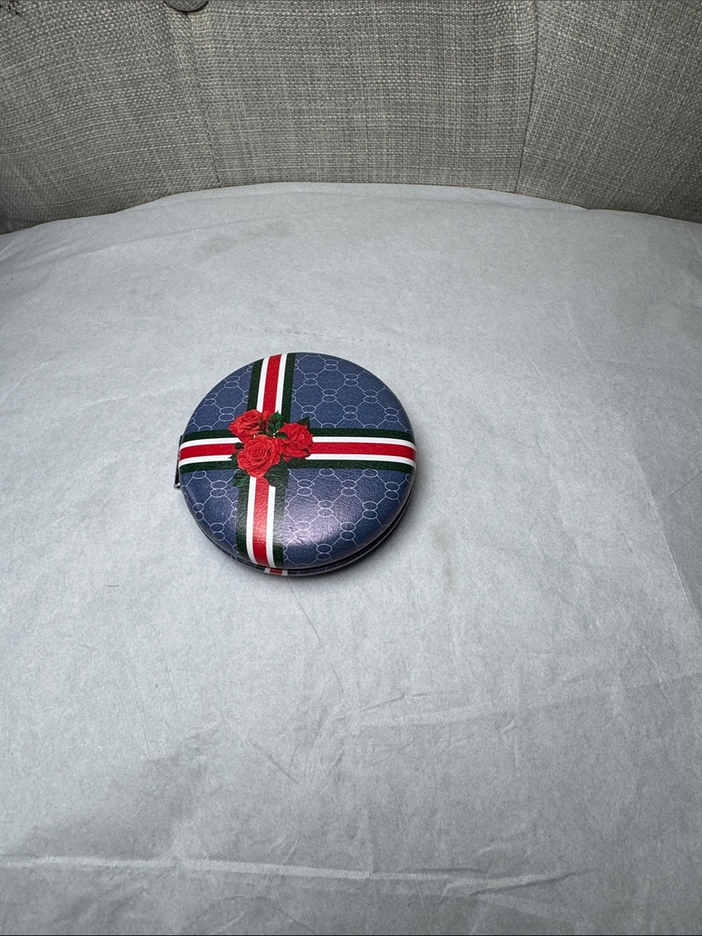 Round Navy Men’s Accessory Case with Red Rose Accent